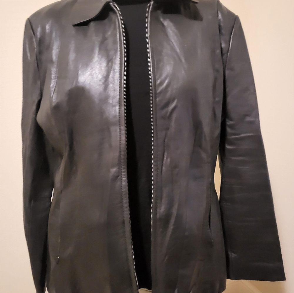 Black leather zip up Jacket